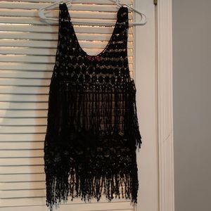 Lace tank top/cover up with fringe